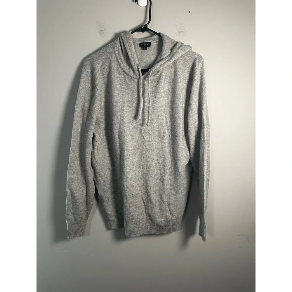 J.Crew‎ Mens Extra Soft Wool Blend Sweater Hoodie Heather Grey Medium Pullover